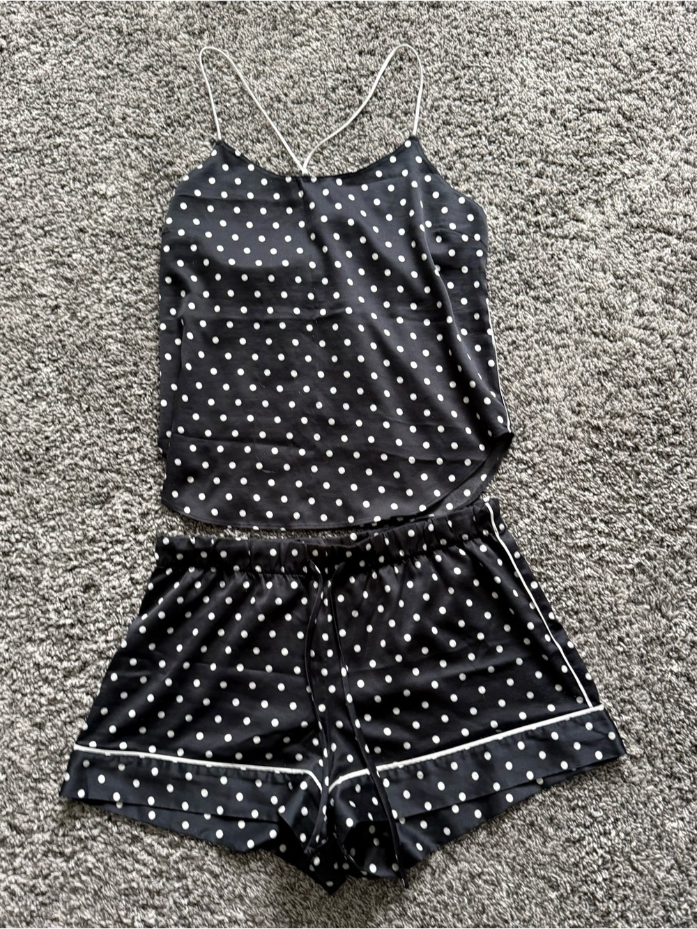 Victoria's Secret Black and White Polka Dot Satin Cami & Shorts